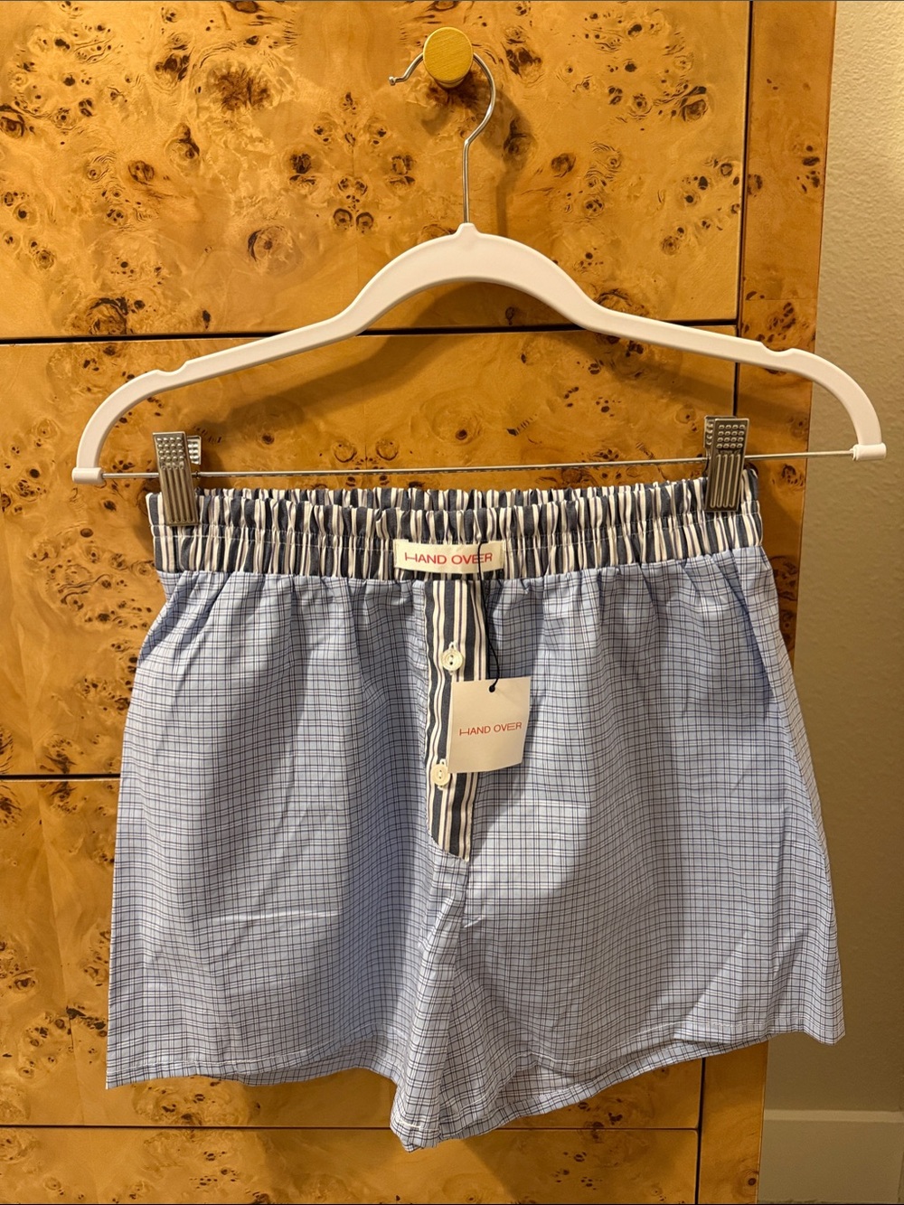 Hand Over Blue Checkered Cotton Boxer Shorts